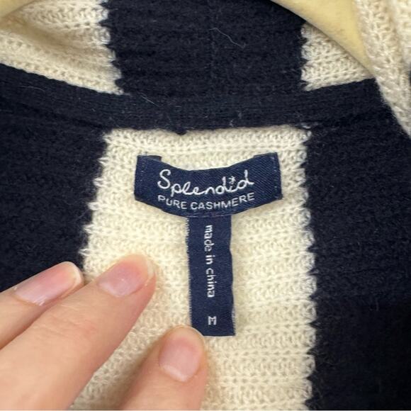 Splendid Cream & Black Cashmere Open Front Cardigan Sweater Womens M Chunky Cozy - Picture 6 of 9